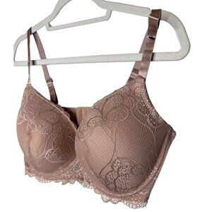B Luxe Lace Underwire Bra 40D Blush Pink Sheer Floral